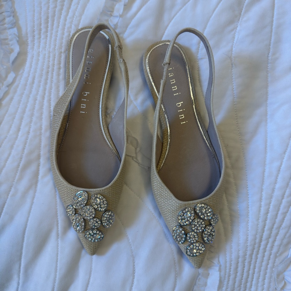 Gianni Bini Cream Embellished Slingback Flats